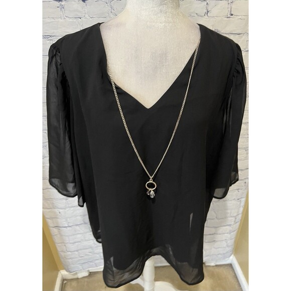 NWT JM Collection Black Sheer Overlay Short Sleeve Chiffon Blouse Plus Size 2X - Picture 3 of 8